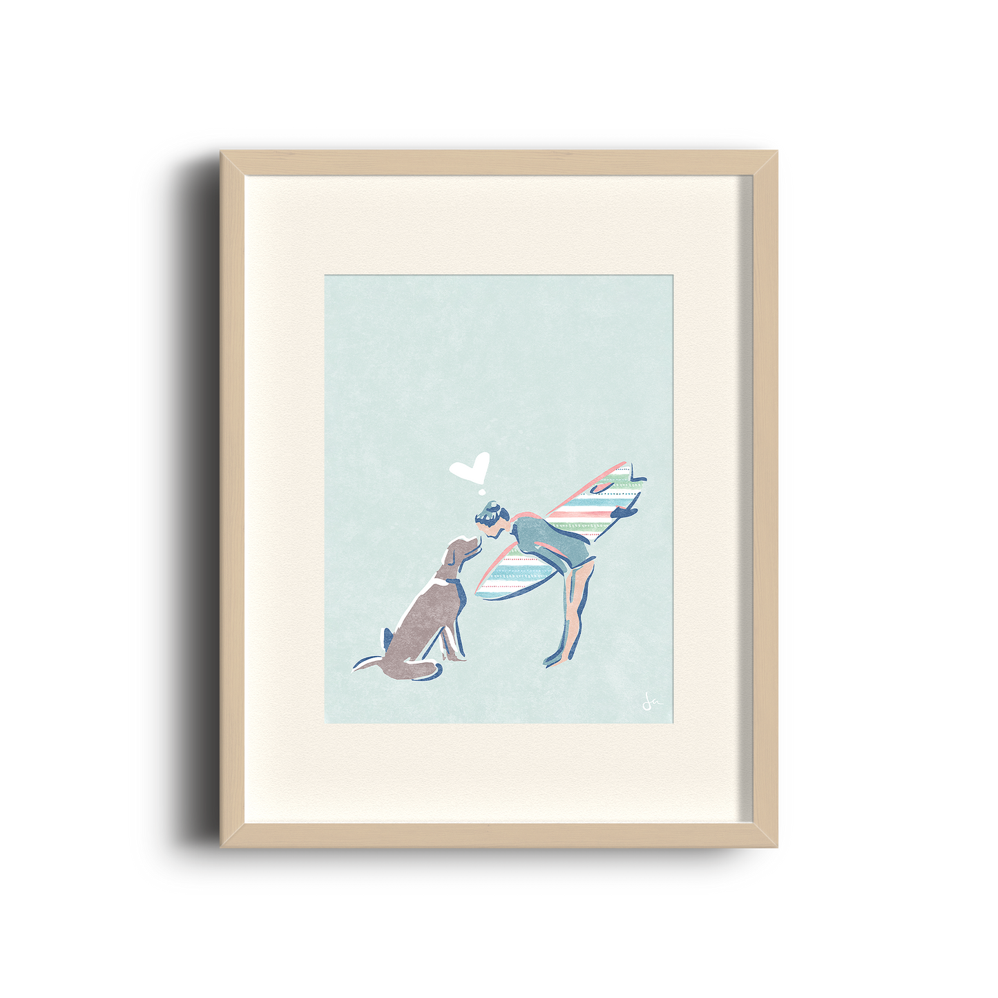 Poster | Surfer Girl and Pup | Seafoam