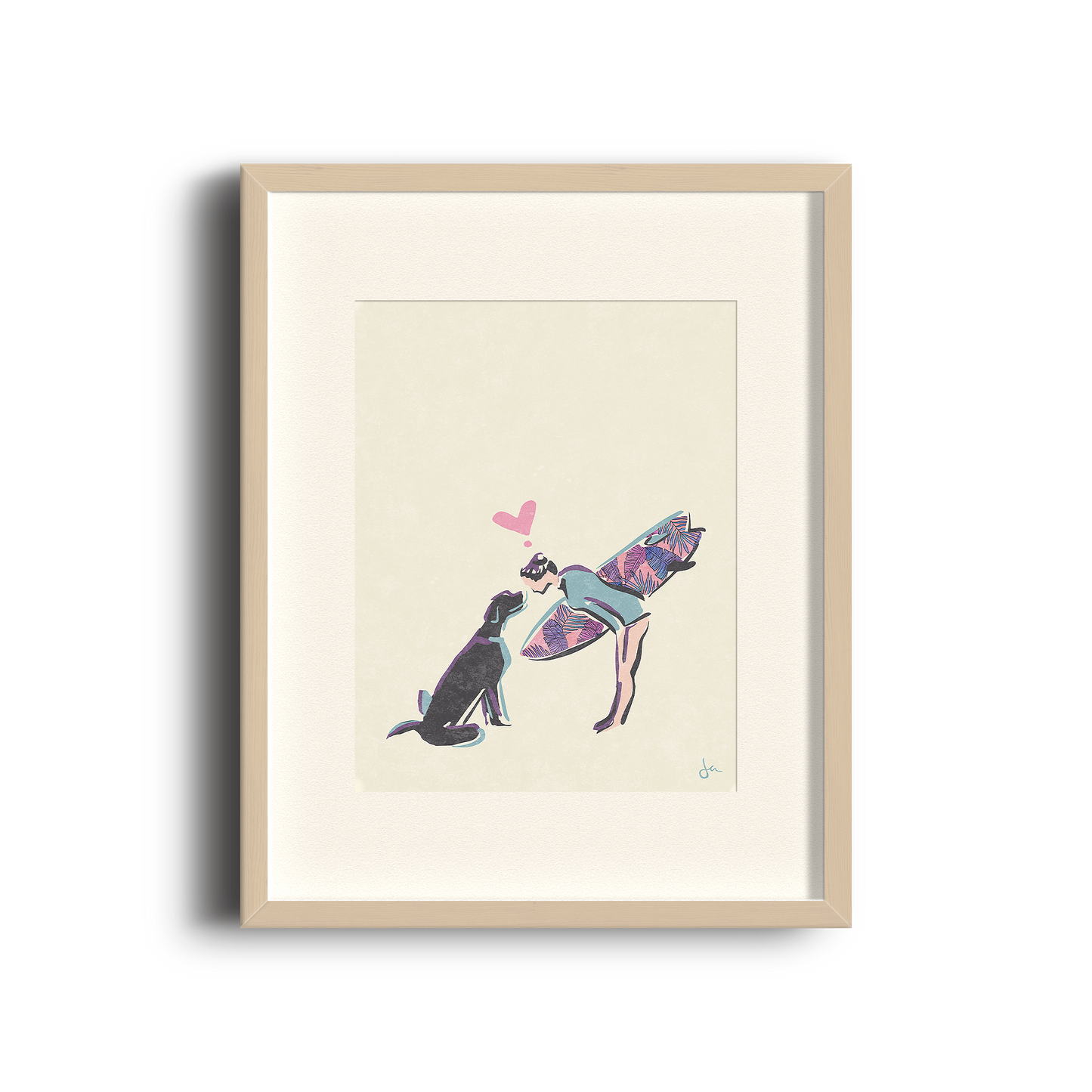 Poster | Surfer Girl and Pup | Sand