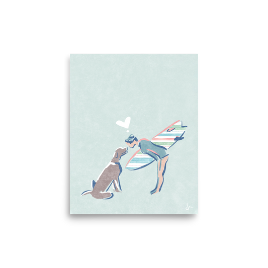 Poster | Surfer Girl and Pup | Seafoam